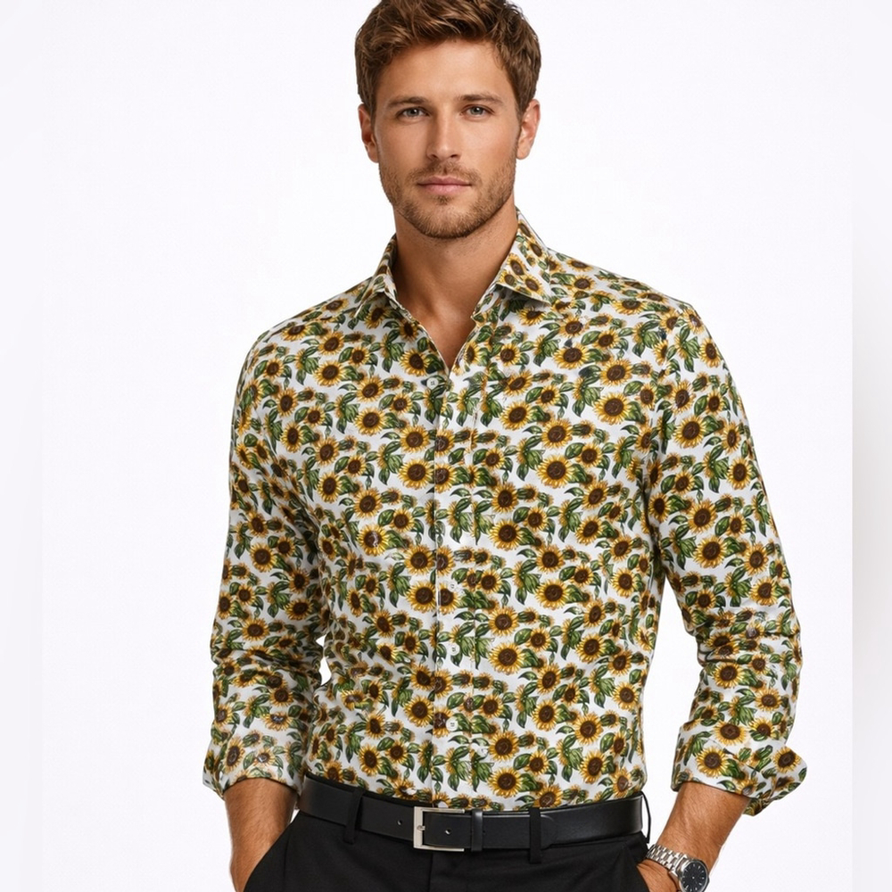 Stenströms Slimline Floral Shirt — Egyptian Cotton Sunflower Print 40 Medium